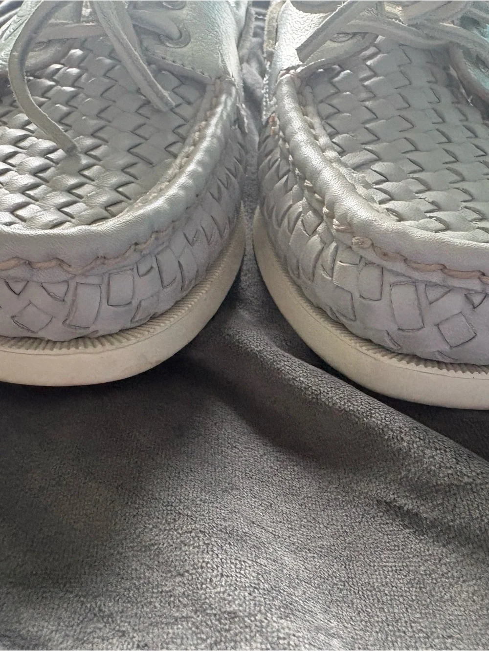 Sperry Silver & Grey Woven Leather Boat Shoes - Picture 6 of 8
